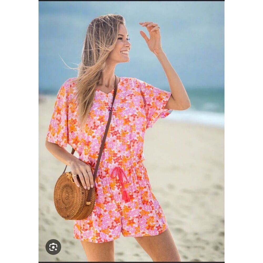 CABANA LIFE Surfside Beach Dolman Sleeve Romper Size Medium EUC